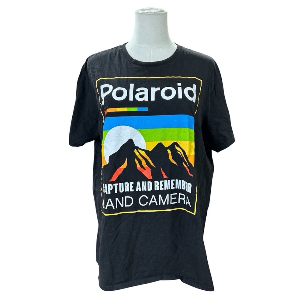 Polaroid Land Camera Retro Graphic T-Shirt Black Cotton Mens Large Womens XL